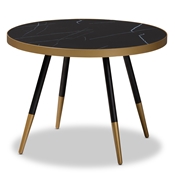 Baxton Studio Lauro Modern and Contemporary Round Glossy Marble and Metal Coffee Table with Two-Tone Black and Gold Legs